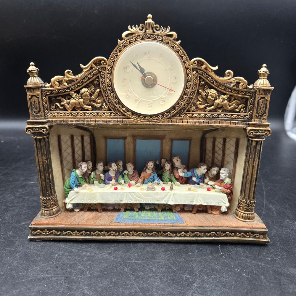 1996 Apex Last Supper Lighted Quartz Clock Religious Mantel Shelf Display Works